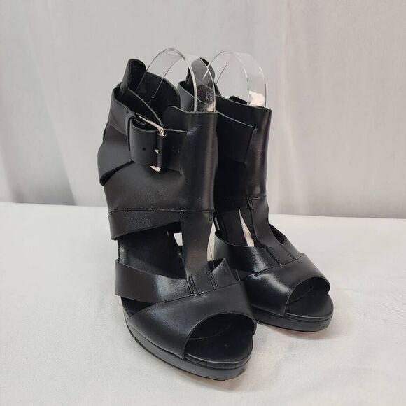Aldo Shoes Women 8.5 (39) 5" Black Leather Strap with Buckle Heels - Picture 1 of 10